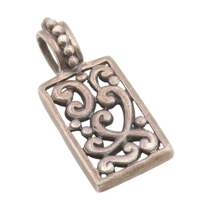 925 Sterling Silver Vintage Pendant Rectangular Open Scrollwork Charm  PT25918