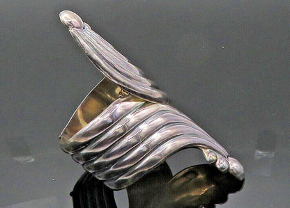 MEXICO 925 Sterling Silver  Vintage Heavy Fluted Bypass Cuff Bracelet  BT8121
