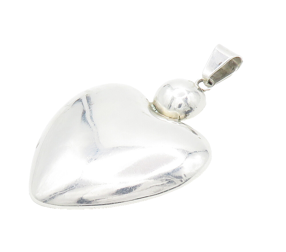 LOS BALLESTEROS 925 Silver  Vintage Shiny Hollow Love Heart Pendant  PT11981