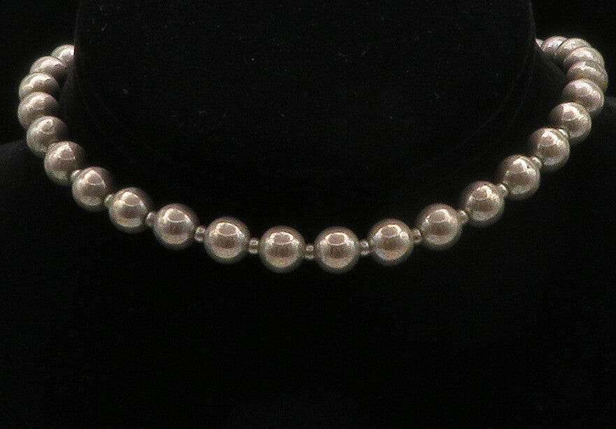 CAROLYN POLLACK 925 Silver  Vintage Dark Tone Smooth Beaded Necklace  NE2195