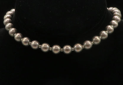 CAROLYN POLLACK 925 Silver  Vintage Dark Tone Smooth Beaded Necklace  NE2195