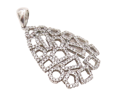 925 Sterling Silver Vintage Pendant Solid Geometric Shape Inlay Topaz  PT22679
