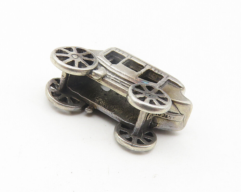 925 Sterling Silver  Vintage Dark Tone Old Fashioned Carriage Pendant  PT8764