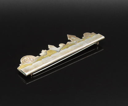 EMIL SHENFELD 925 Silver  Vintage Two Tone Jerusalem Scenery Brooch Pin BP9799