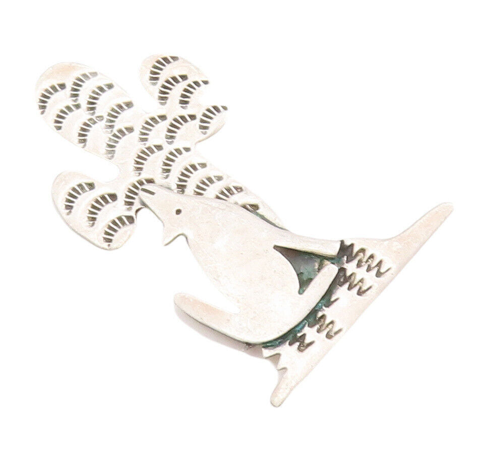 925 Sterling Silver Vintage Brooch Pin Southwestern Wolf & Cactus BP10945
