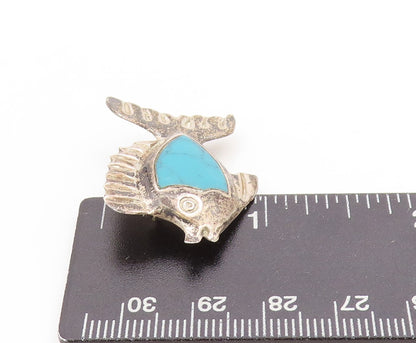 925 Sterling Silver Vintage Brooch MEXICO Turquoise Inlay Etched Fish  BP11852