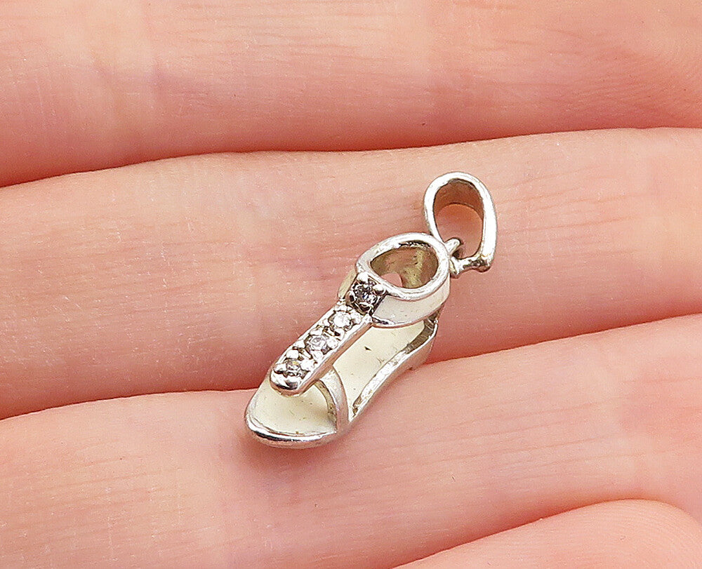 925 Sterling Silver  Vintage Petite Topaz Enamel Coated Sandal Pendant  PT2685