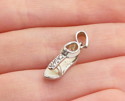 925 Sterling Silver  Vintage Petite Topaz Enamel Coated Sandal Pendant  PT2685