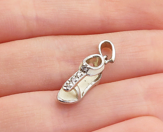 925 Sterling Silver  Vintage Petite Topaz Enamel Coated Sandal Pendant  PT2685