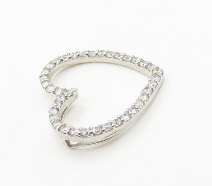 925 Sterling Silver  Sparkling White Topaz Open Love Heart Pendant  PT12309