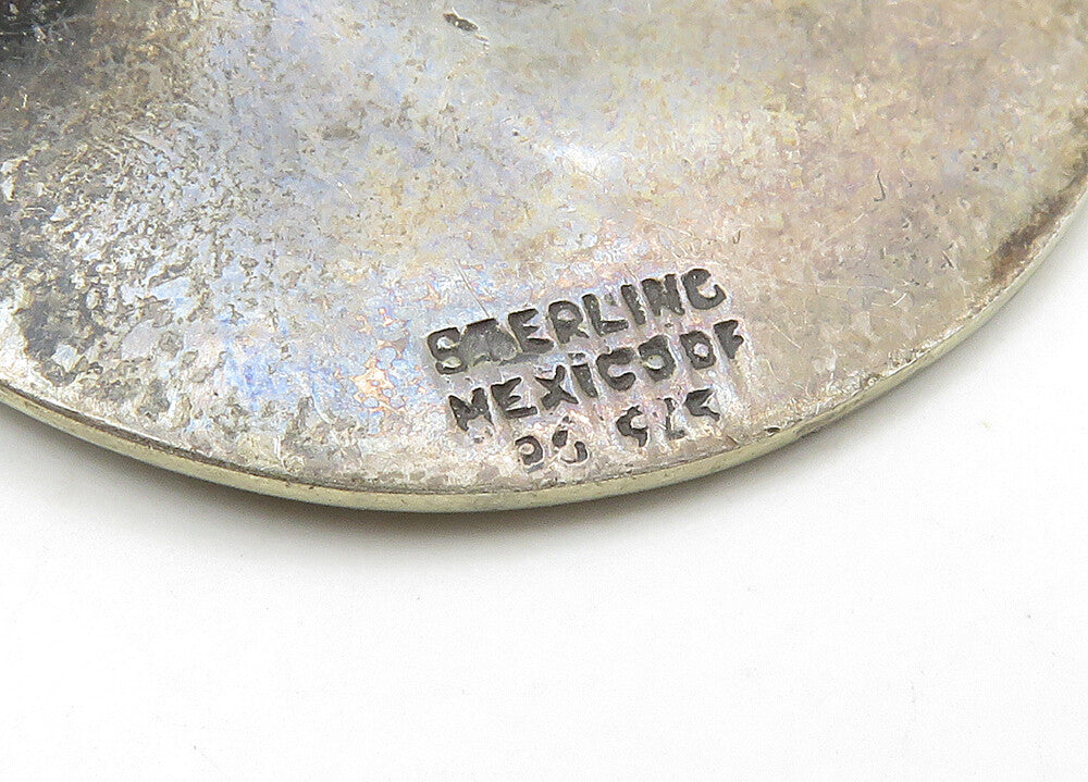MEXICO 925 Silver  Vintage Mayan Aztec Sun Calendar Round Brooch Pin  BP8417