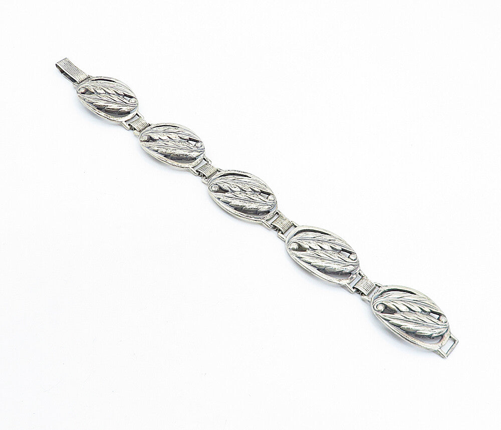 DANECRAFT 925 Silver  Vintage Dark Tone Floral Leaf Link Chain Bracelet BT2479