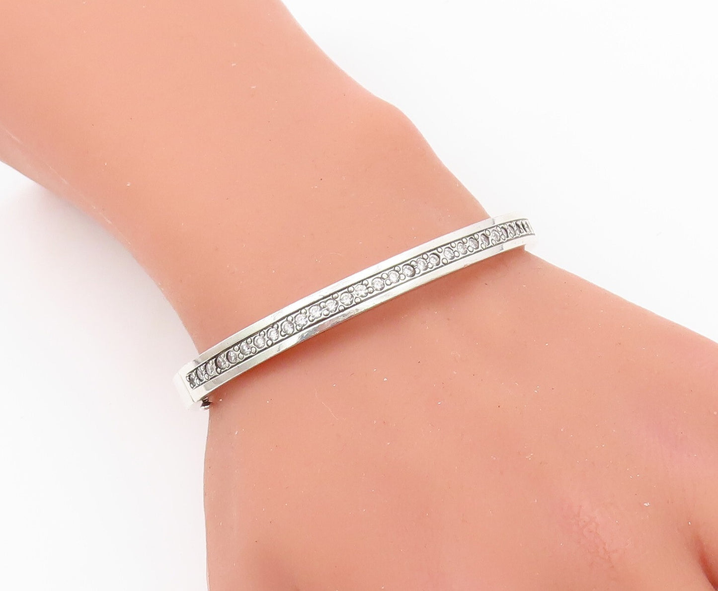 925 Sterling Silver Vintage Bracelet Minimalist Topaz Inlay Bangle  BT10811