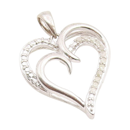 925 Sterling Silver Vintage Pendant Genuine Diamonds Double Love Heart  PT25975