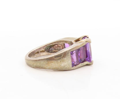 925 Sterling Silver Vintage Ring Dark Tone Rectangle Amethyst  Sz 6  RG31076
