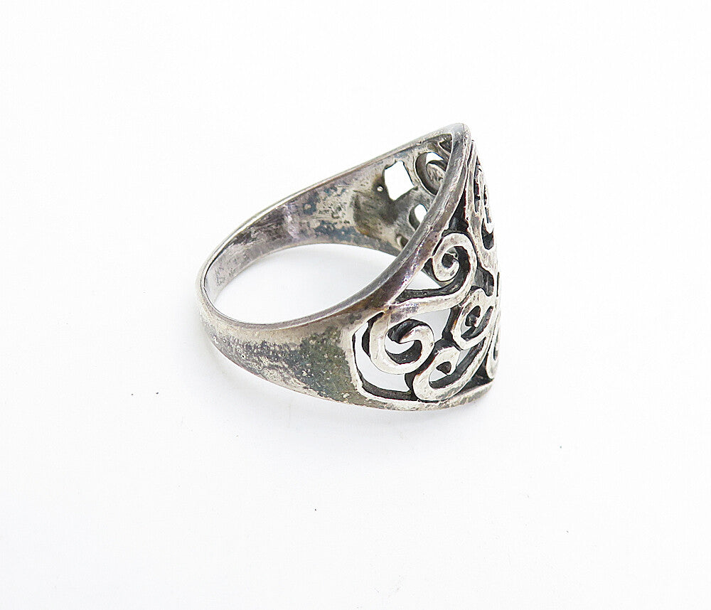 925 Sterling Silver  Vintage Dark Tone Open Swirl Band Ring Sz 6.5  RG7497