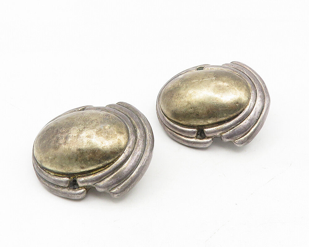 925 Sterling Silver  Vintage Dark Tone Hollow Dome Non Pierce Earrings  EG5521