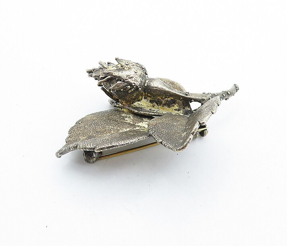FLORA DANICA DENMARK 925 Silver  Vintage Sculpted Flower Brooch Pin  BP2667