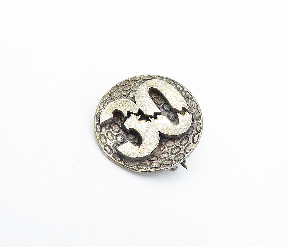 925 Sterling Silver  Vintage Dark Tone Etched Detail 30 Brooch Pin  BP1275