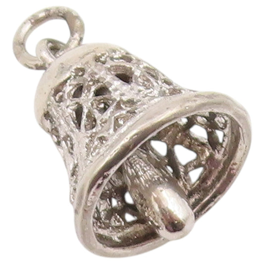 925 Sterling Silver Vintage Pendant Openwork Bell With Movable Clapper  PT26453