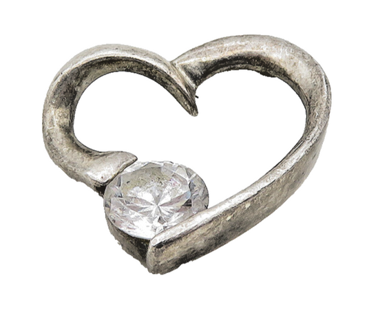 925 Sterling Silver  Vintage Cubic Zirconia Open Love Heart Pendant  PT15384