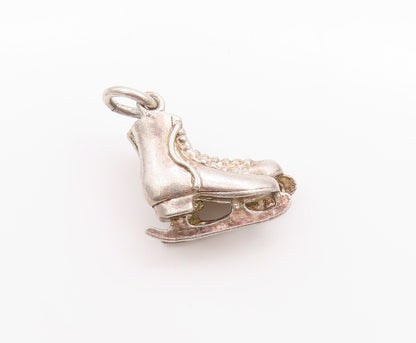 925 Sterling Silver Vintage Pendant Etched Figure Skating Boot Charm  PT24981