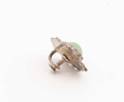 925 Sterling Silver Vintage Earrings MEXICO Cabochon Jade Screw Back  EG14449
