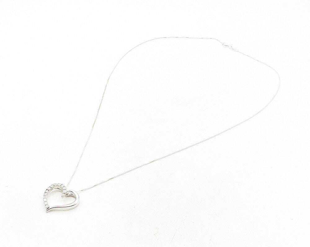925 Sterling Silver  Genuine Diamonds Open Love Heart Chain Necklace  NE1930