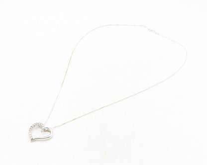 925 Sterling Silver  Genuine Diamonds Open Love Heart Chain Necklace  NE1930