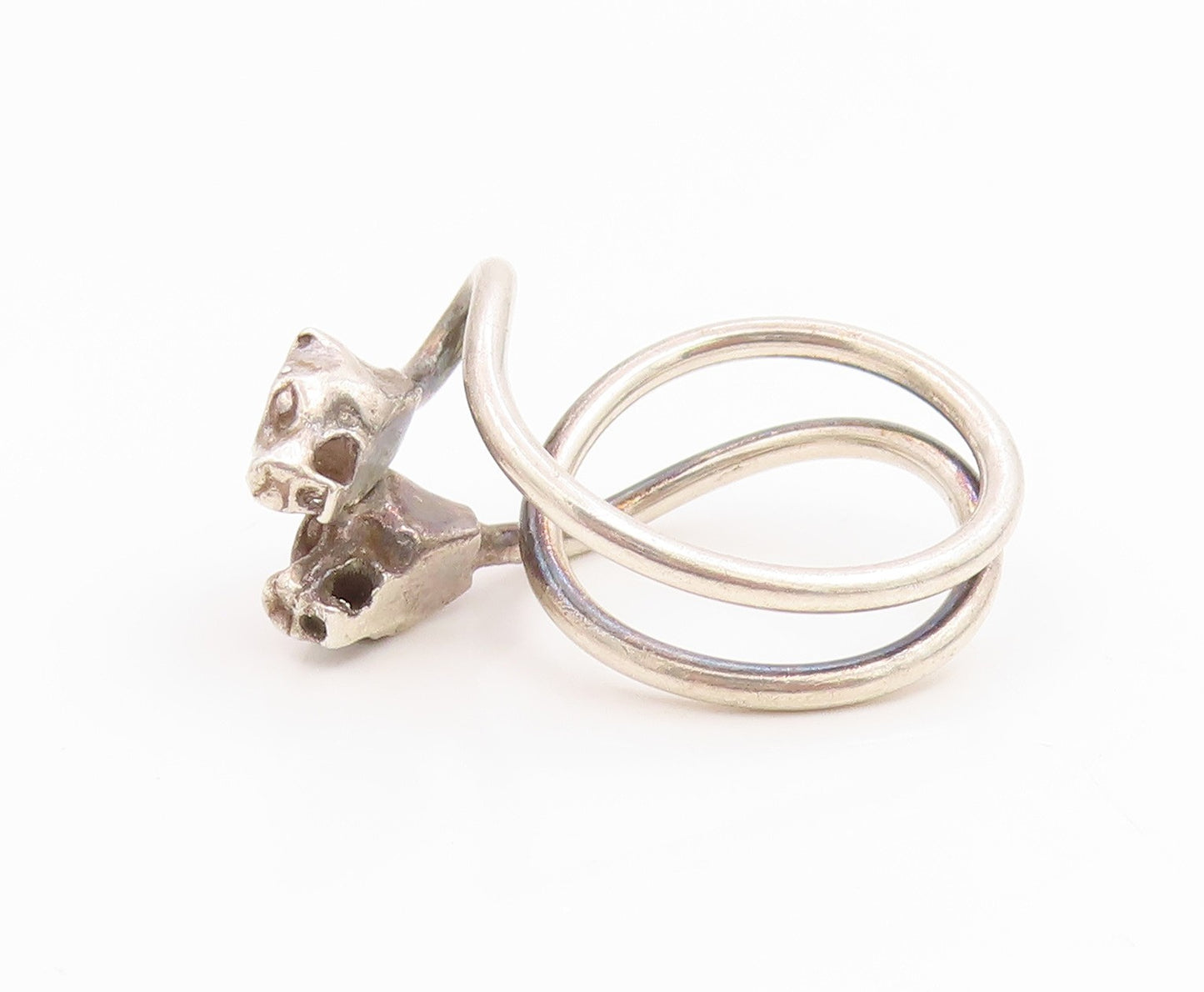 925 Sterling Silver Vintage Ring Modernist Siamese Cats Motif  Sz 7  RG35591