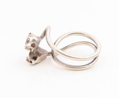925 Sterling Silver Vintage Ring Modernist Siamese Cats Motif  Sz 7  RG35591