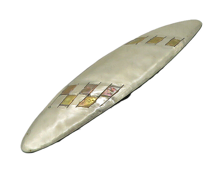 925 Sterling Silver  Vintage Modernist Two Tone Pattern Brooch Pin  BP7237