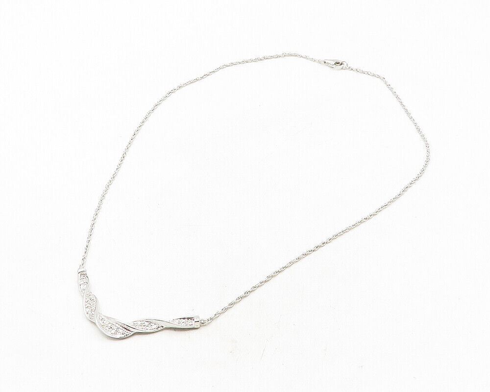 925 Sterling Silver  Genuine Diamonds Shiny Twist Chain Necklace  NE1938