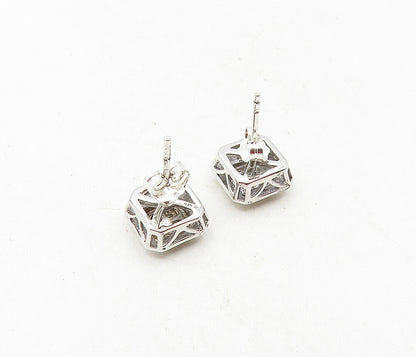 925 Sterling Silver  Shiny Genuine Diamonds Square Stud Earrings  EG4670