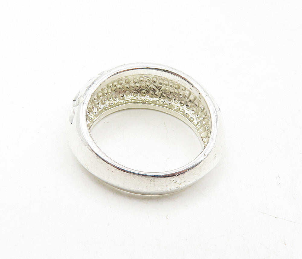925 Sterling Silver Shiny Diamond Cut Floral Pattern Band Ring Sz 6  RG9200