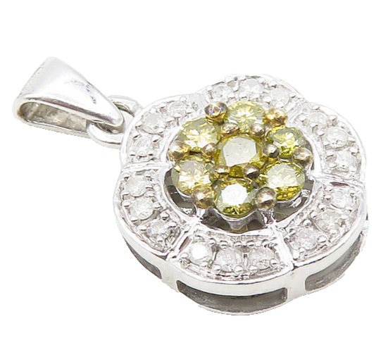 925 Sterling Silver  Genuine White & Yellow Diamonds Floral Pendant  PT8013