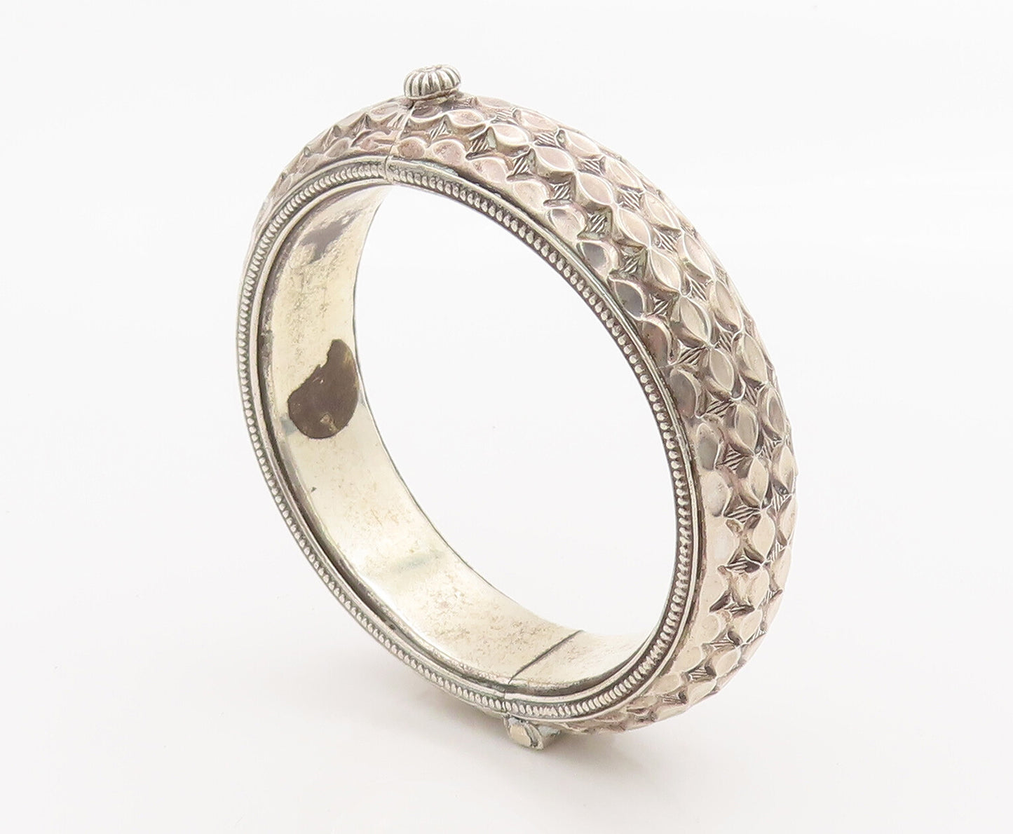 925 Sterling Silver Vintage Bracelet Etched Eye Link Pattern Screw Lock  BT10309