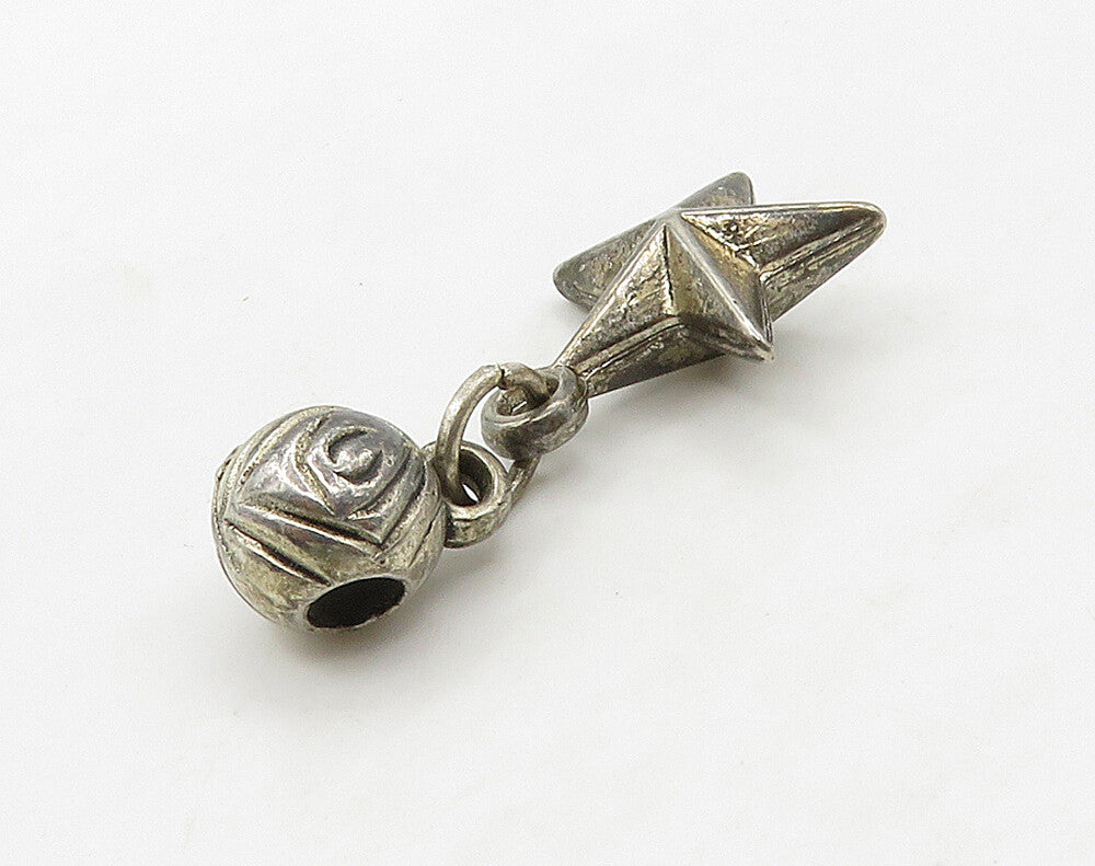 925 Sterling Silver  Vintage Dark Tone Star & Bead Charms Pendant  PT12621