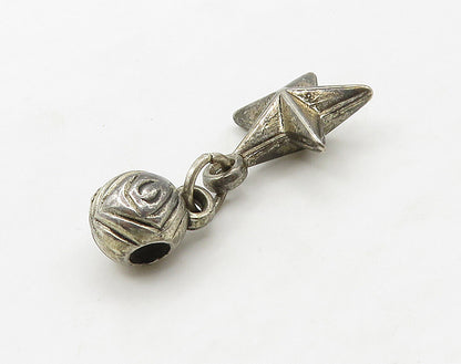 925 Sterling Silver  Vintage Dark Tone Star & Bead Charms Pendant  PT12621