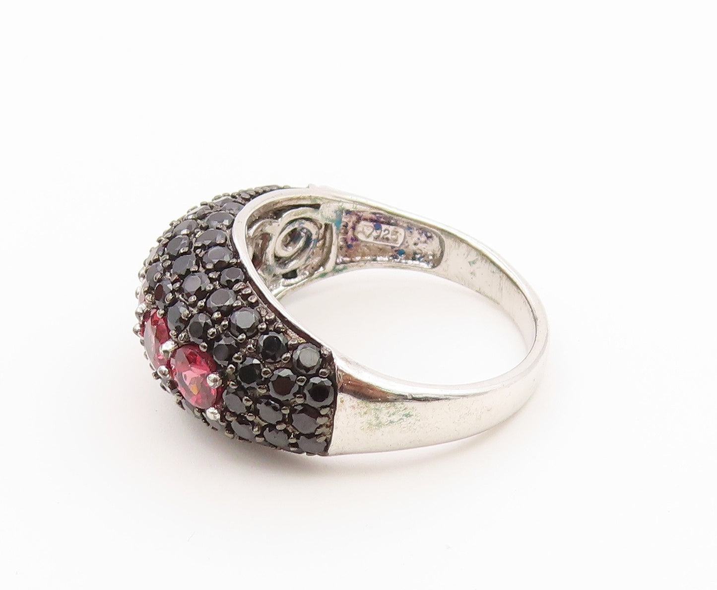 925 Sterling Silver Vintage Ring Garnet & Spinel Cluster Dome  Sz 9.5  RG36927