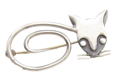 DELFINO MEXICO 925 Silver  Vintage Two Tone Modernist Cat Brooch Pin  BP8146