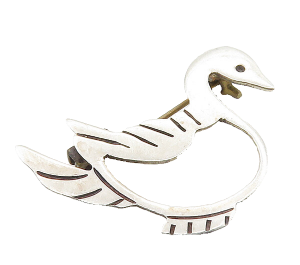 MEXICO 925 Sterling Silver  Vintage Shiny Open Duck Motif Brooch Pin  BP7448