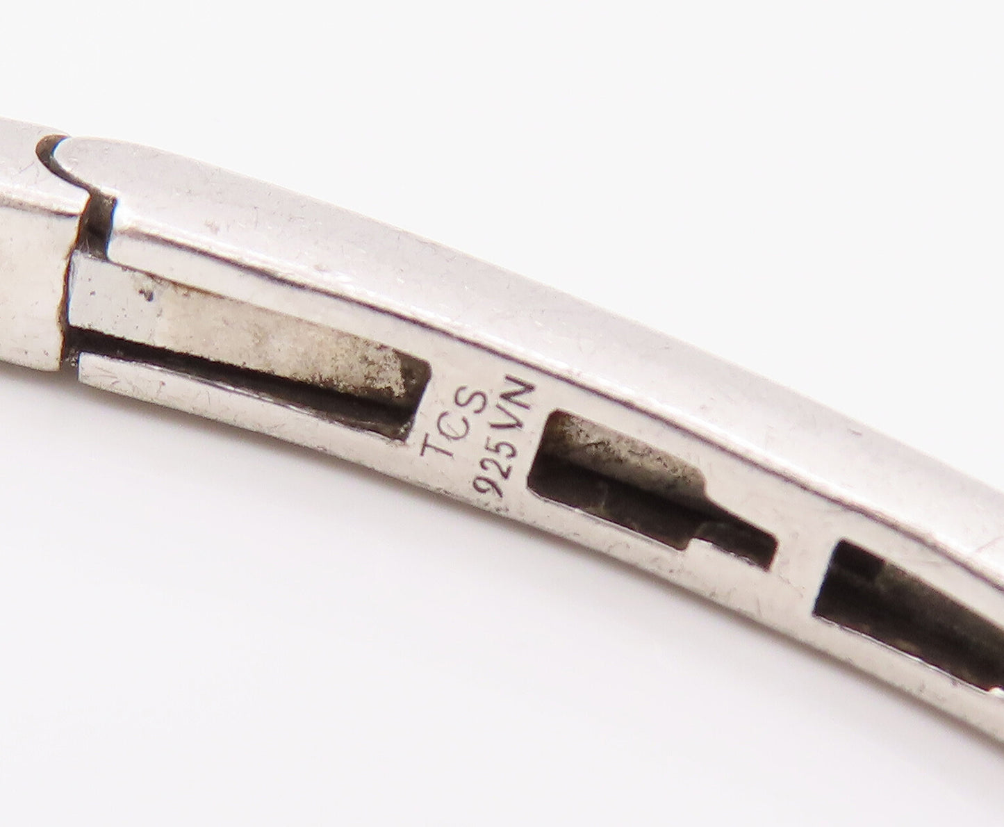 925 Sterling Silver Vintage Bracelet Minimalist Hinged CZ Inlay Band  BT10198