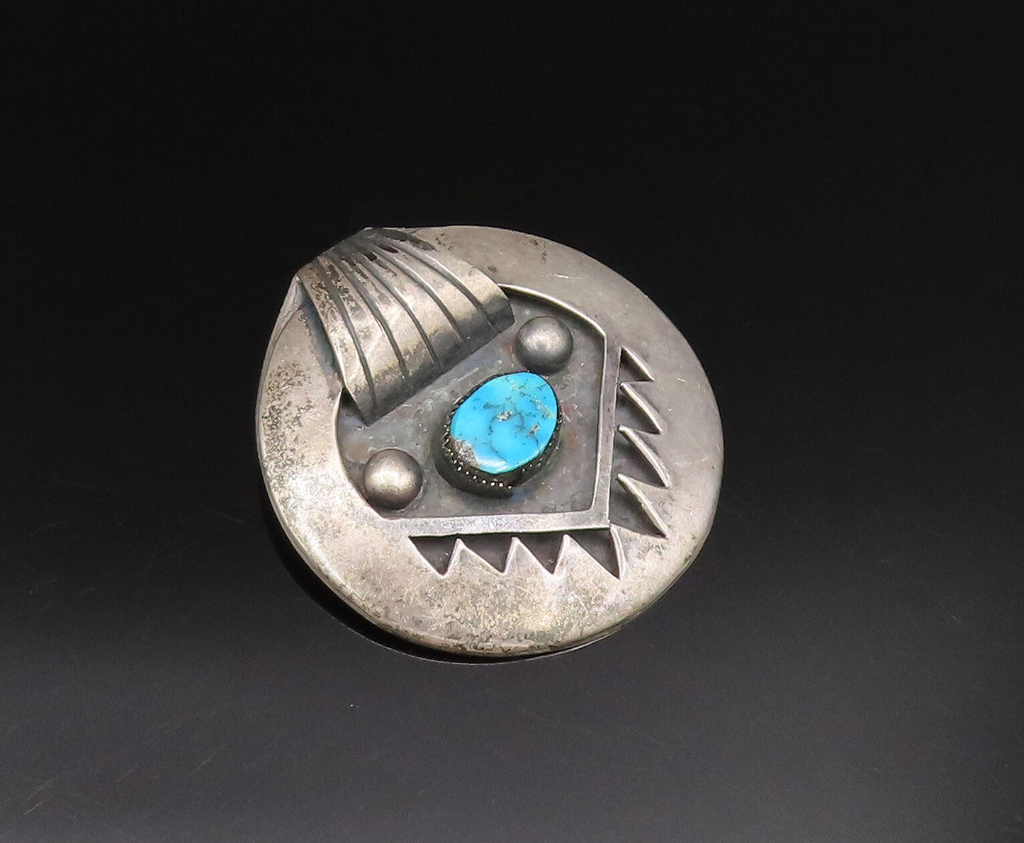 JH NAVAJO 925 Silver  Vintage Carved Paw Motif Turquoise Brooch Pin  BP9818