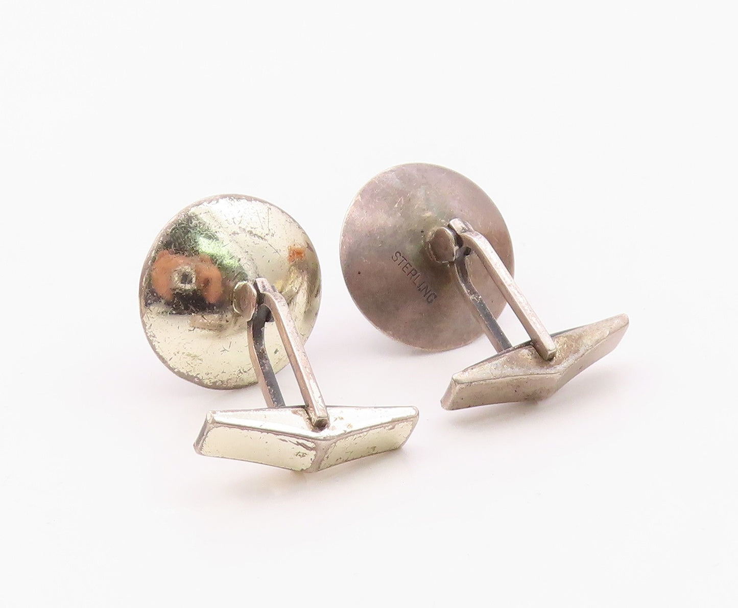 925 Sterling Silver  Vintage Wire Wrapped Quartz Round Cuff Links  TR1825