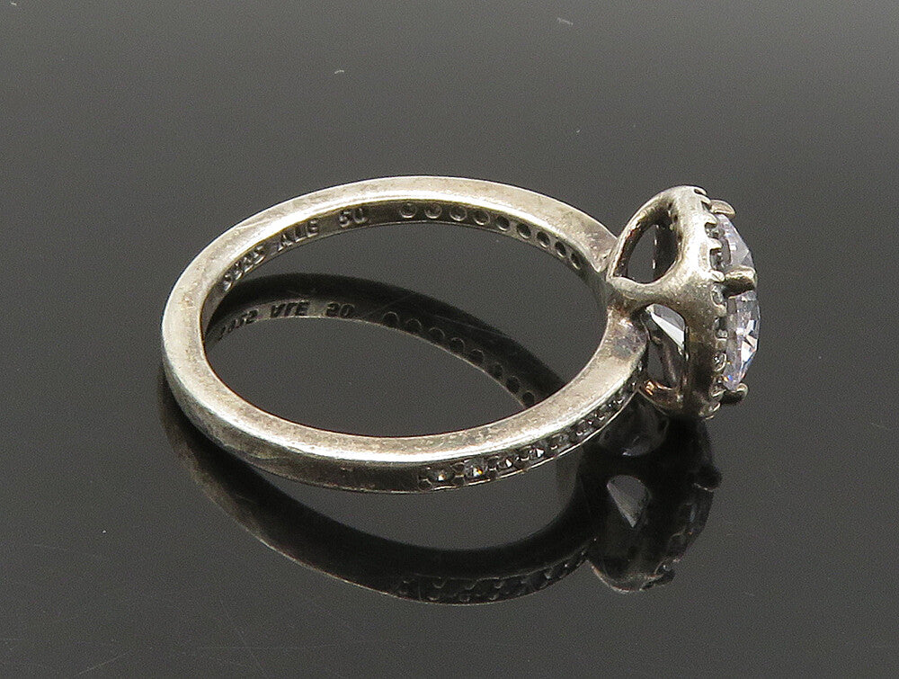 PANDORA 925 Silver  Vintage Cubic Zirconia Solitaire Ring Sz 5.5  RG24090