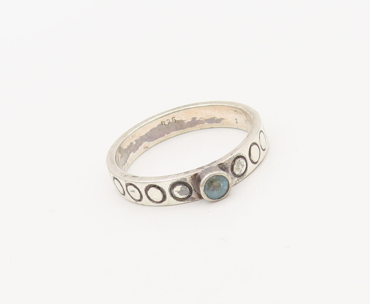 925 Silver  Vintage Minimalist Topaz Etched Circle Solid Ring Sz 7  RG27262