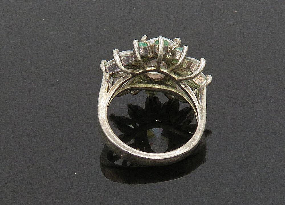 925 Silver  Vintage Cubic Zirconia & Topaz Floral Cocktail Ring Sz 6  RG19989