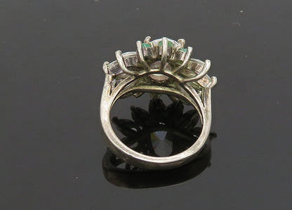 925 Silver  Vintage Cubic Zirconia & Topaz Floral Cocktail Ring Sz 6  RG19989