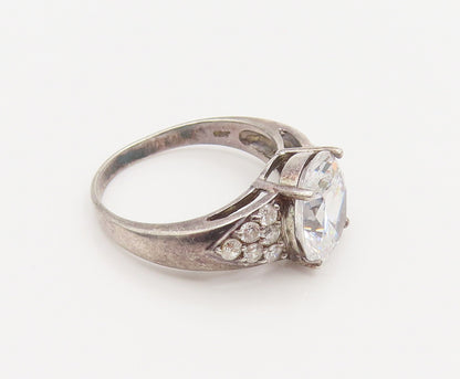 925 Silver  Vintage Oval Cubic Zirconia Wings Motif Ring Sz 7.75  RG26249